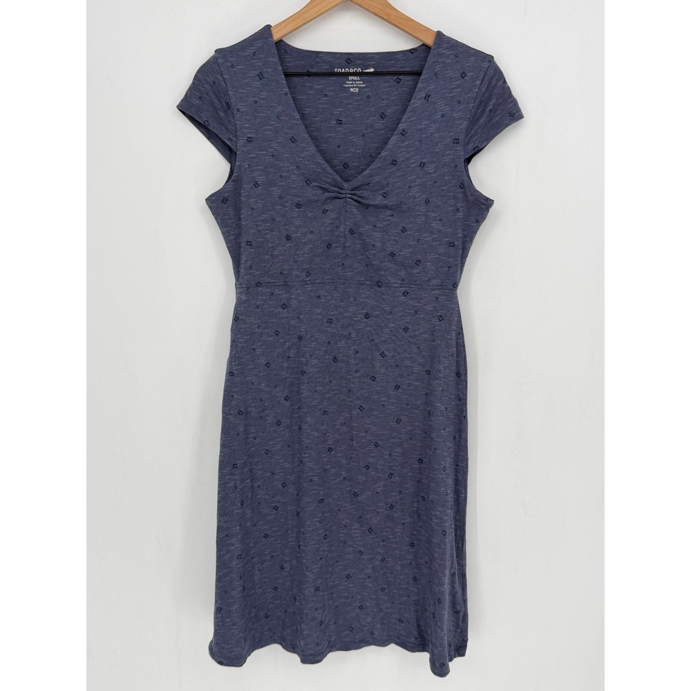 Toad&Co Rosemarie Dress Small Blue Cap Sleeve Organic Cotton Blend Casual